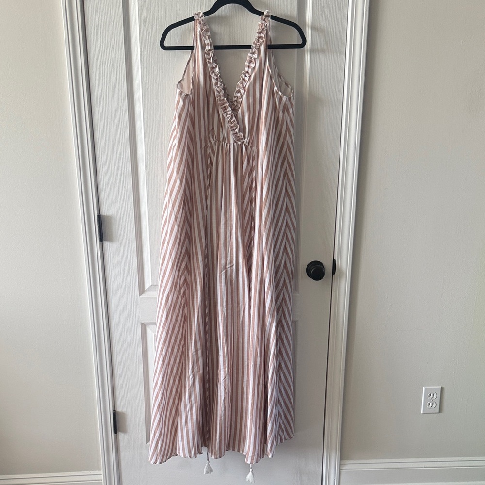 Aakaa Pink and White Striped Maxi Dress